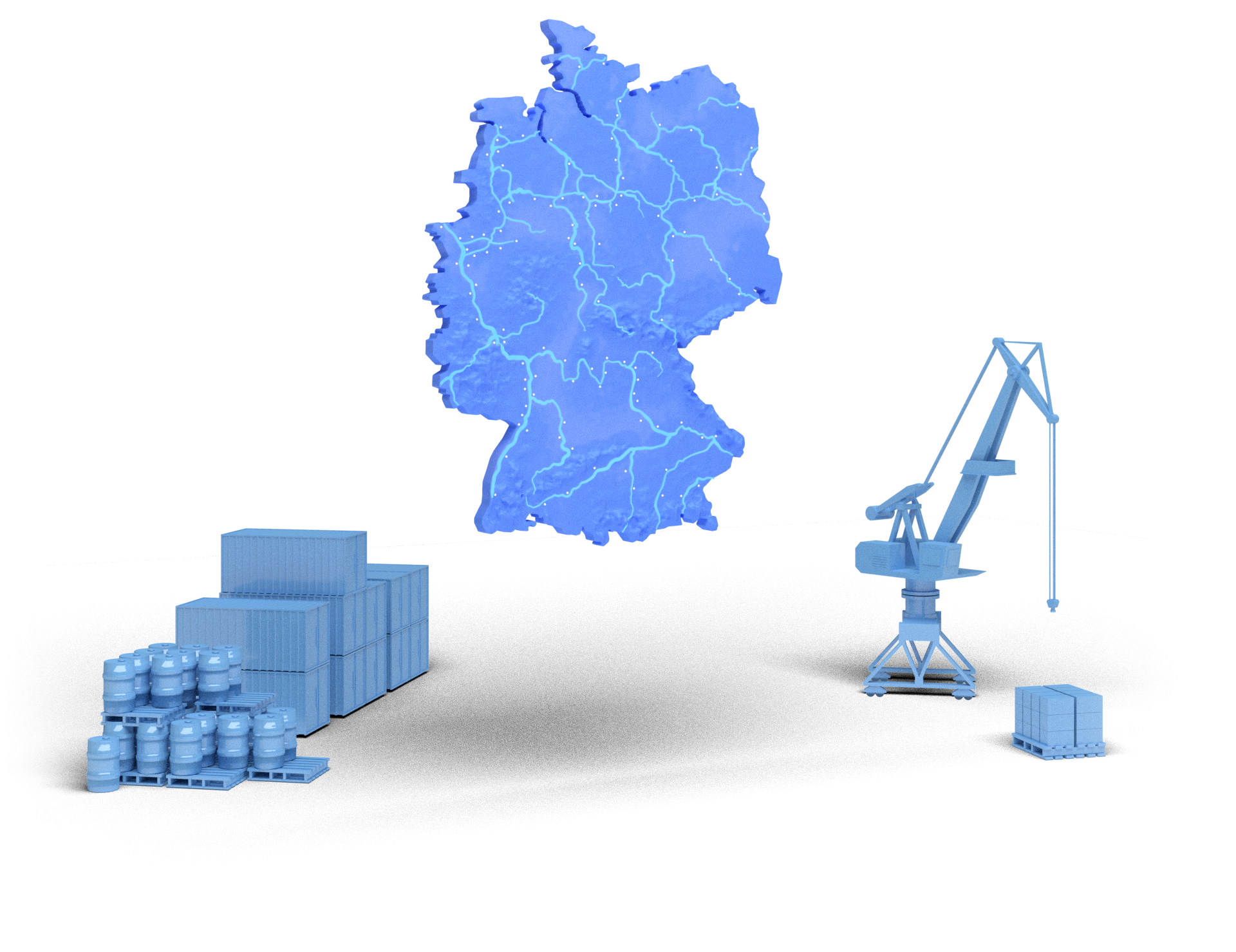 Piktogramm Die Deutschen Binnenhäfen - Wasserstraßenkarte mit Kran und Containern